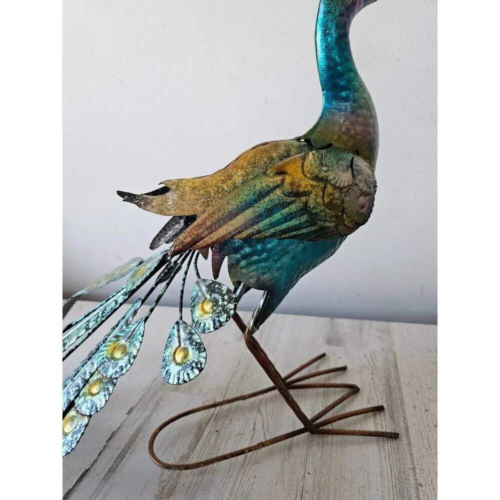 Metal peacock bird lawn decor large life size colorful blue unique large peacock